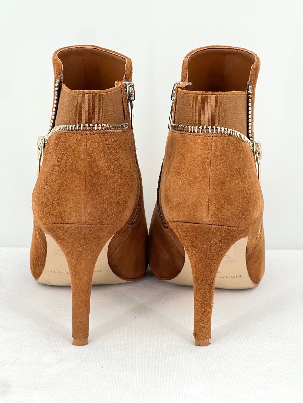 Marc Fisher Serenity Cognac Suede Peep Toe Stiletto Heel Ankle Booties Size 7M - Picture 8 of 10